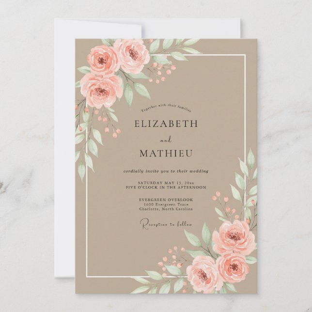Invitación Boda de Pétalos de Melocotón Sandy (Anverso)