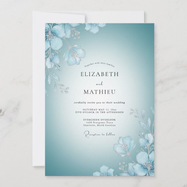 Invitación Boda de Pétalos Pintados de Azul (Anverso)
