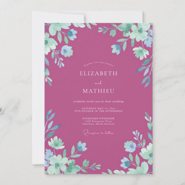 Invitación Boda de Pétalos Pintados de Frambuesa (Anverso)