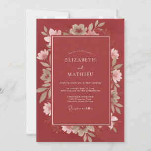 Invitación Boda de Pétalos Pintados de Naranja Quemada