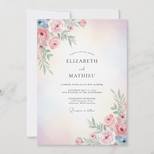 Invitación Boda de Pétalos Rosados Pálidos (Anverso)