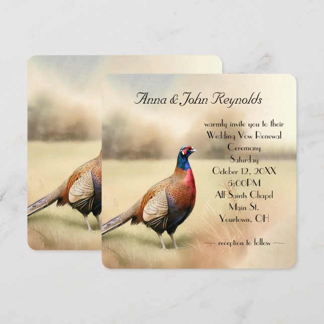Invitación Boda de Pheasant de Otoño Vow Renovación (Anverso / Reverso)