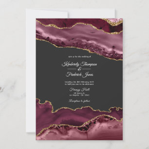 Invitación Boda de piedra de ágata de color burgundy y dorado