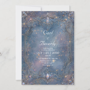 Invitación Boda de Piedra Preciosa Dorada Azul Celestial Barr