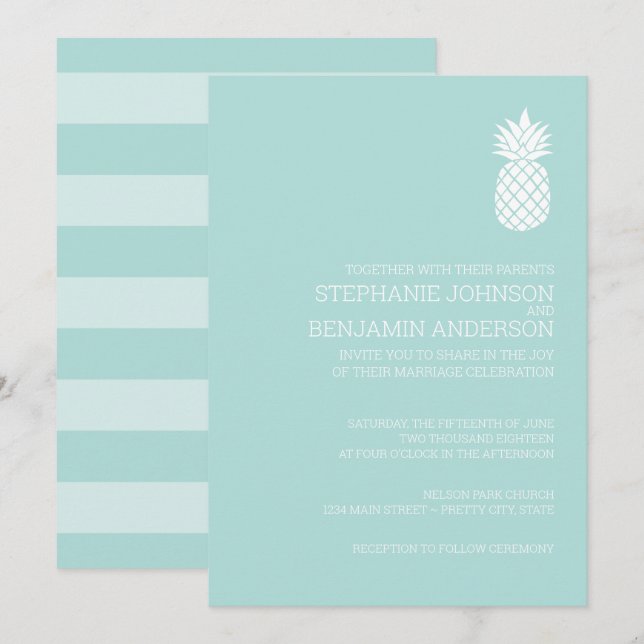 Invitación Boda de piña de rayas de pizarra modernas (Anverso / Reverso)