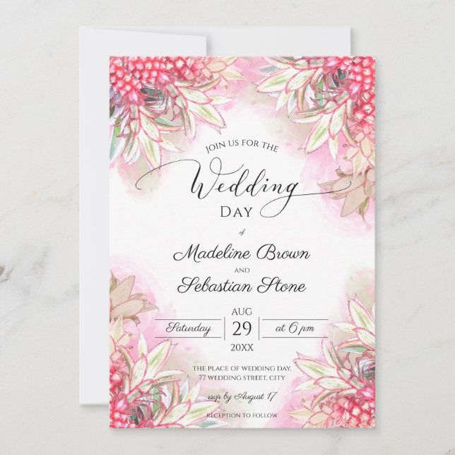 Invitación Boda de piña rosa exótica (Anverso)