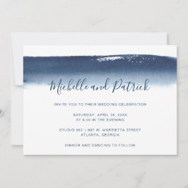 Invitación Boda de pincel de color azul de marina creativa