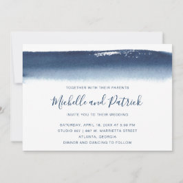 Invitación Boda de pincel de color azul de marina creativa
