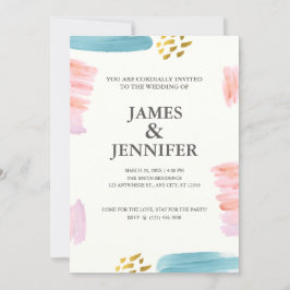 Invitación Boda de pincel de color rosa y azul de pincel