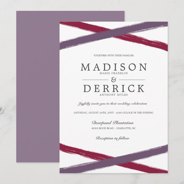 Invitación Boda de pincel moderno | Lavender Berry (Anverso / Reverso)