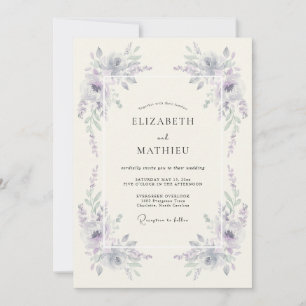 Invitación Boda de pincelada de flor de lila