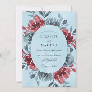 Invitación Boda de pincelada floral azul polvoriento