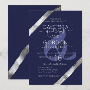 Invitación Boda de pinceles de plata azul de la Marina de Luj