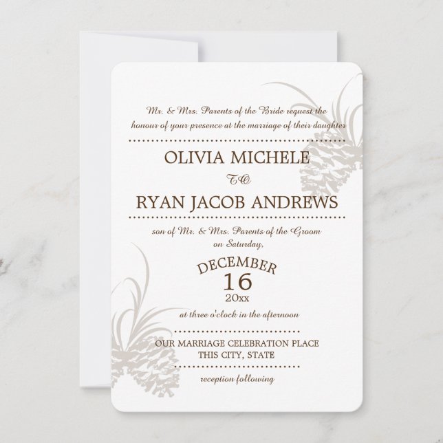 Invitación Boda de Pine Cone Silhouette (Anverso)