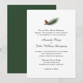 Invitación Boda de pinecona de invierno de rama de páino acua