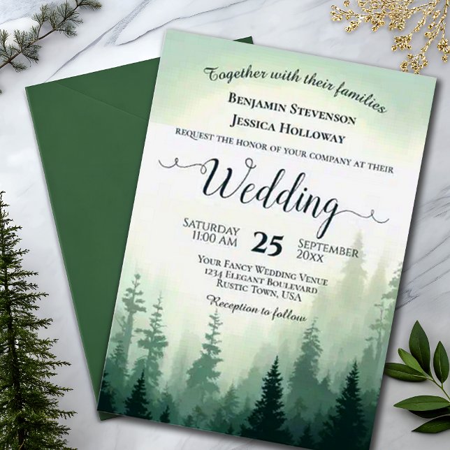 Invitación Boda de Pines de Aventura Rusa Foggy Woodland (Subido por el creador)