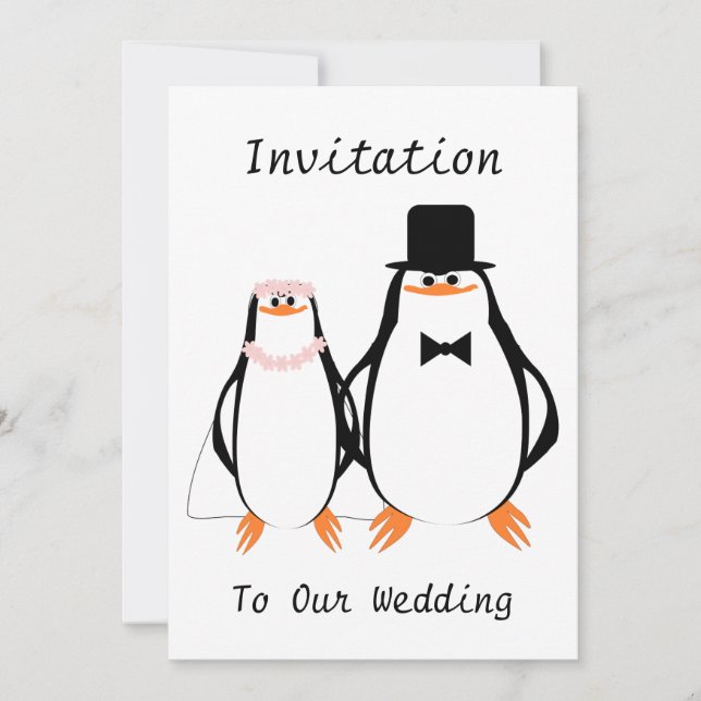 Invitación Boda De Pingüinos Blancos Y Negros (Anverso)