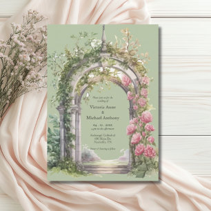 Invitación Boda de Pink Peonies Greenery Sage Arch