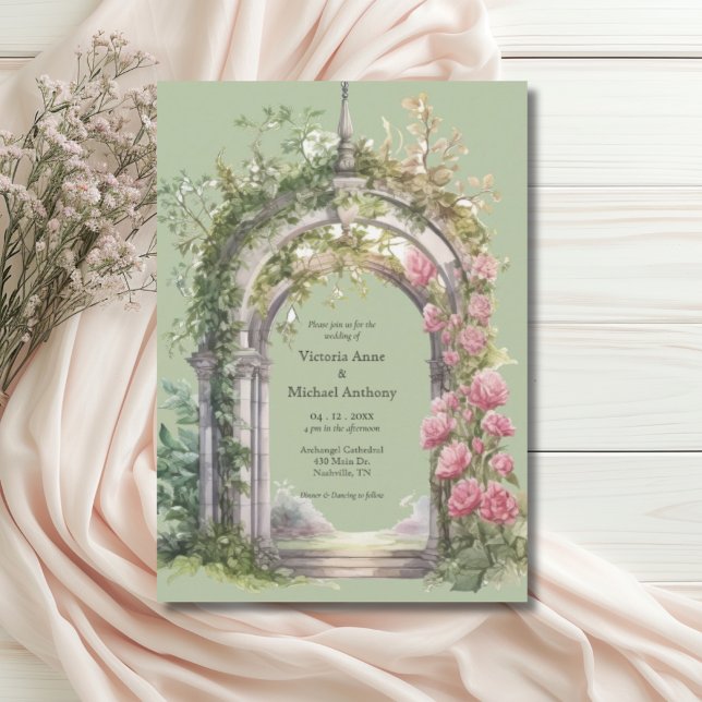 Invitación Boda de Pink Peonies Greenery Sage Arch (Subido por el creador)