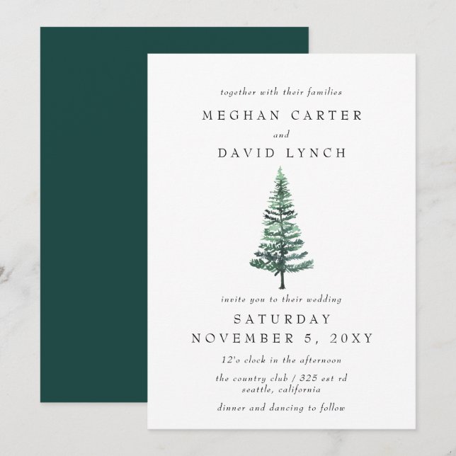 Invitación Boda de pino de bosque de bosques de bosque de inv (Anverso / Reverso)