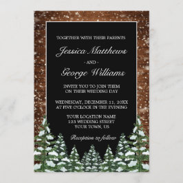 Invitación Boda de pino de campo de madera de nieve negra y s