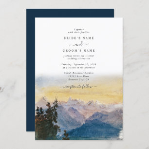 Invitación Boda de pino de las montañas azul acuarela