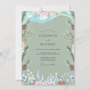 Invitación Boda de pino espuma de mar eucalipto perenne