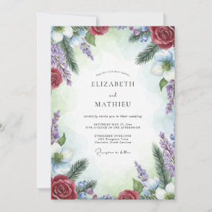 Invitación Boda de pino eucalipto amatista carmesí