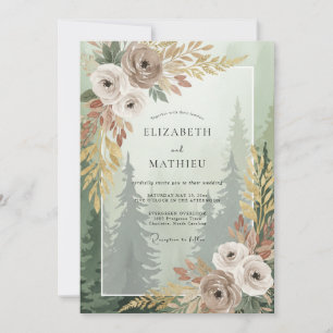 Invitación Boda de pino eucalipto bosque taupe