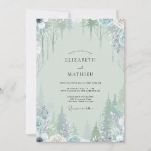 Invitación Boda de pino eucalipto nieve espuma de mar