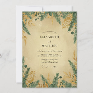 Invitación Boda de pino eucalipto oro verde azulado