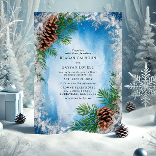 Invitación Boda de Pino Invernal Azul Helado