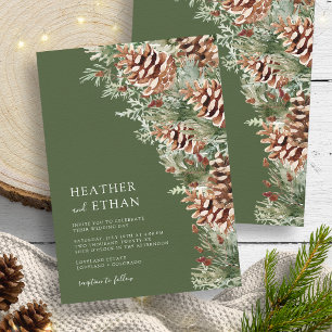 Invitación Boda de Pino Invernal Moderno Verde