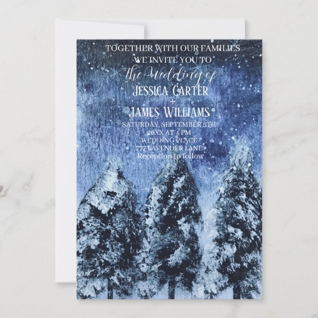 Invitación Boda de Pinos Árboles de Bosque de Invierno (Anverso)
