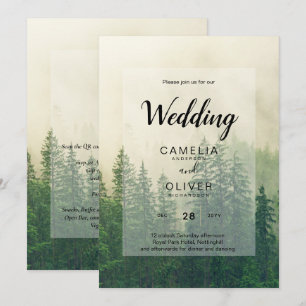 Invitación Boda de Pinos Árboles Ecológicos Misty Green Fores
