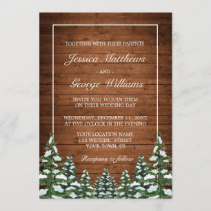 Invitación Boda de pinos de campo de madera y bosques de niev