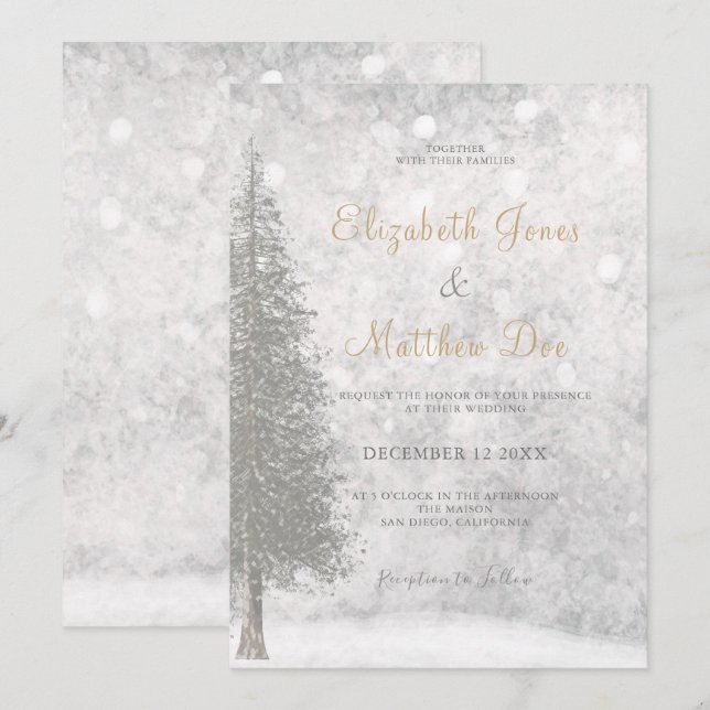 Invitación Boda de Pinos de Invierno de Montaña Forestal (Anverso / Reverso)