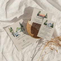 Boda de pinos de pinos de montaña acuarela Woodlan