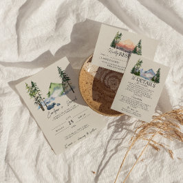 Invitación Boda de pinos de pinos de montaña acuarela Woodlan