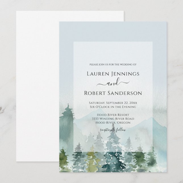 Invitación Boda de Pinos Rústicos de los Bosques de Montaña (Anverso / Reverso)