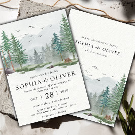 Invitación Boda de pinos verdes de montaña de acuarela rusa