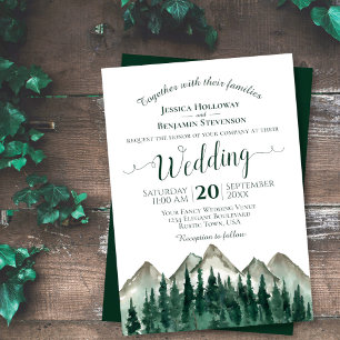 Invitación Boda de Pinos y Montañas de Acuarela Rústica