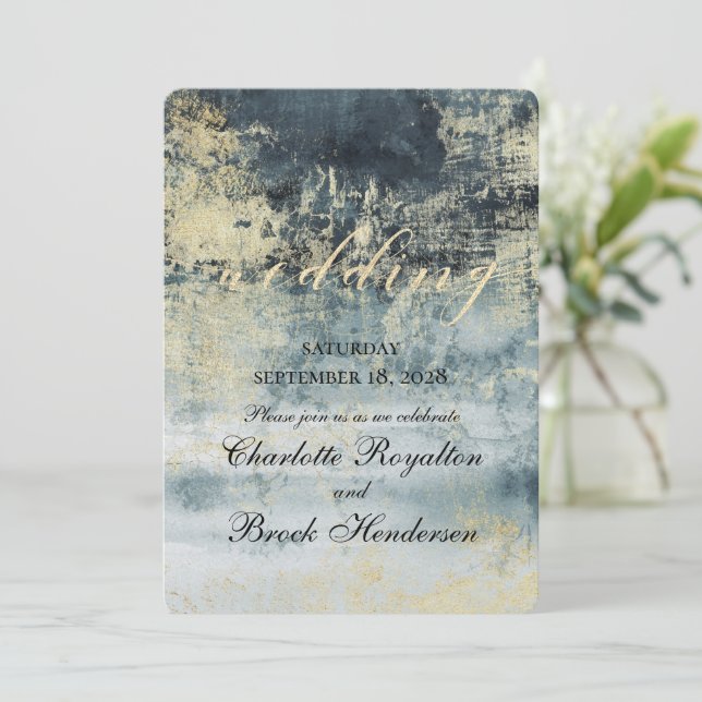 Invitación Boda De Pintado Moderno Y Verde Del Agua Del Lago  (Anverso de pie)