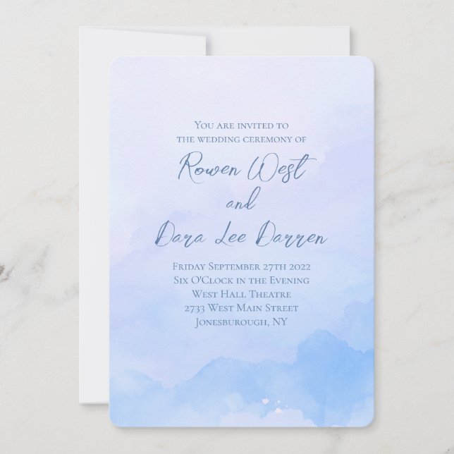 Invitación Boda de pintura color azul claro naranja (Anverso)