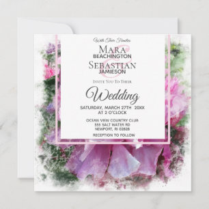 Invitación *~* Boda de pintura con color de peones rosados AR