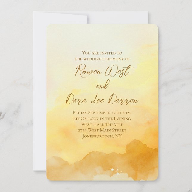 Invitación Boda de pintura de color amarillo naranja Ombre (Anverso)