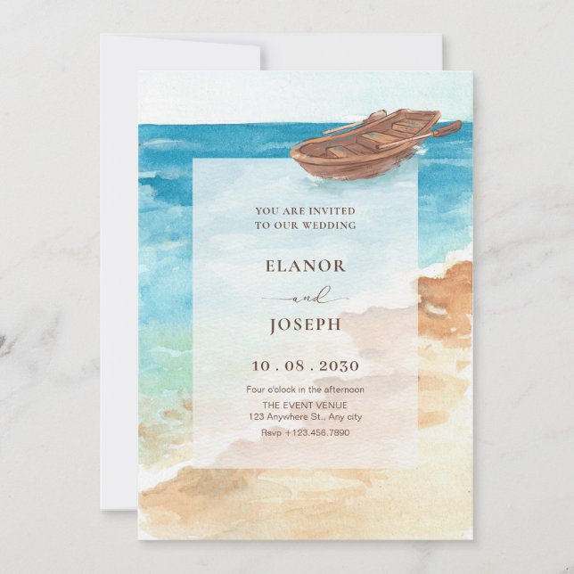 Invitación Boda de pintura de color azul marino (Anverso)