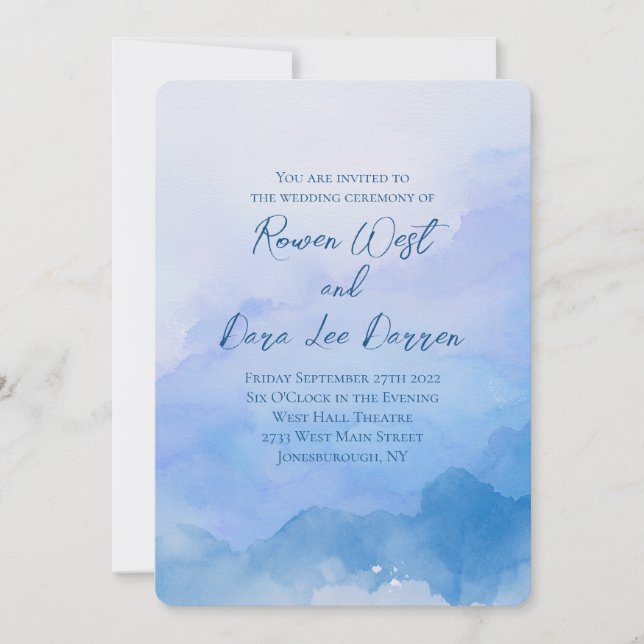 Invitación Boda de pintura de color azul naranja (Anverso)