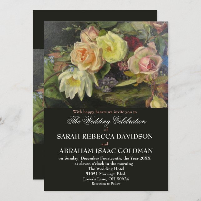 Invitación Boda de pintura de tole romántico oscuro moro (Anverso / Reverso)