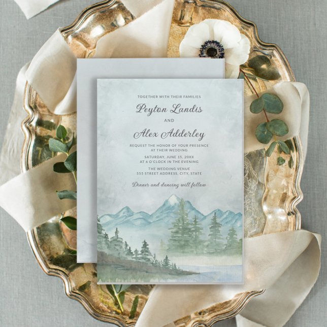 Invitación Boda de pintura del lago de las montañas cubiertas (Subido por el creador)